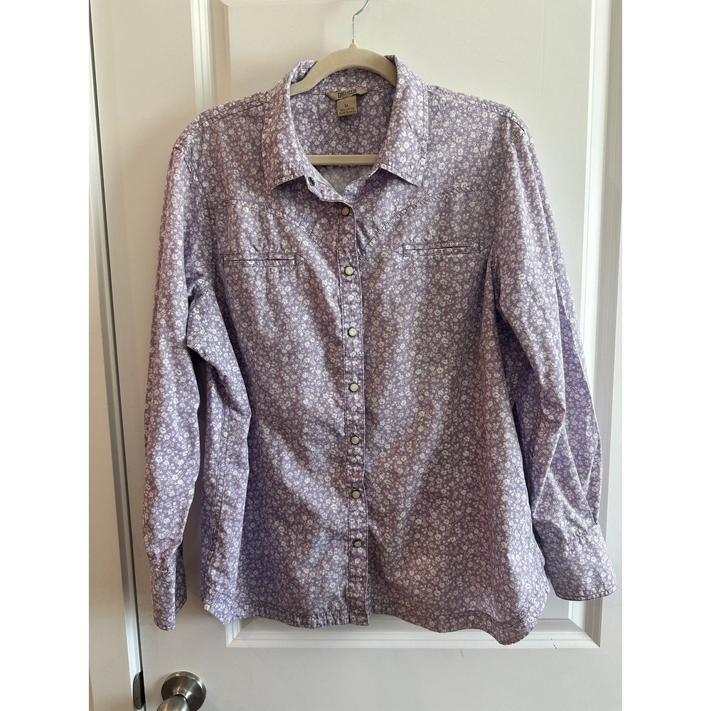 Duluth Trading Roper Shirt Women's size XL Snap Closure Lavender Long Sleeve